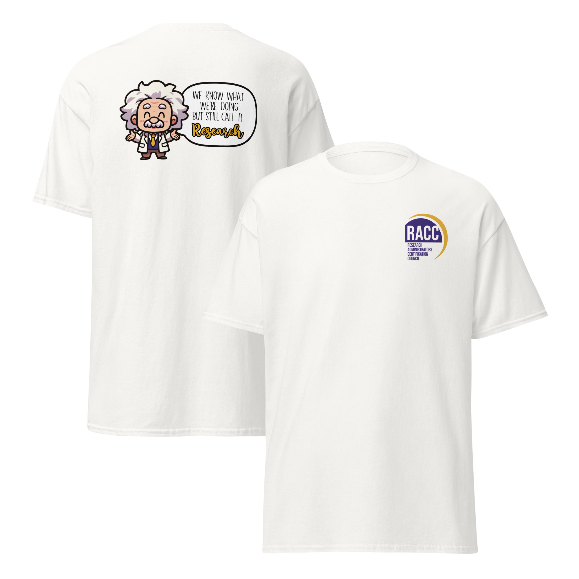 RACCBERT-we-know-research-white-shirt